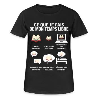 Ce que je fais de mon temps libre Bouquins Addict - T-shirt respirant Femme - noir - Devant - AI Model Female 172 light (172cm)