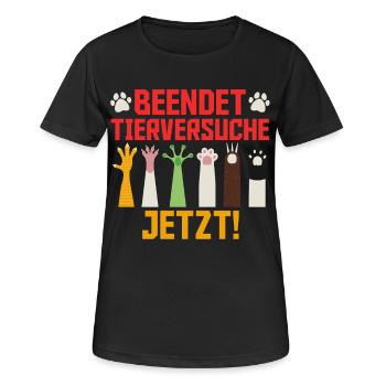 Bien-être animal FIN À L’EXPÉRIMENTATION ANIMALE MAINTENANT DRÔLE - T-shirt respirant Femme - noir - Devant - AI Model Female 172 light (172cm)