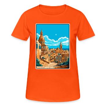 Affiche de voyage vintage à La Valette Malte Cityscape WPA - T-shirt respirant Femme - orange néon - Devant - AI Model Female 172 dark (172cm)