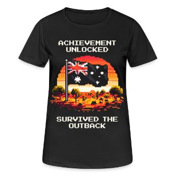 Achievement: Outback überlebt | Australien - Frauen T-Shirt atmungsaktiv - Schwarz - Vorne - AI Model Female 172 light (172cm)