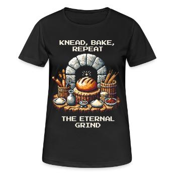 Kneten, Backen, Repeat | Brot backen Humor - Frauen T-Shirt atmungsaktiv - Schwarz - Vorne - AI Model Female 172 light (172cm)