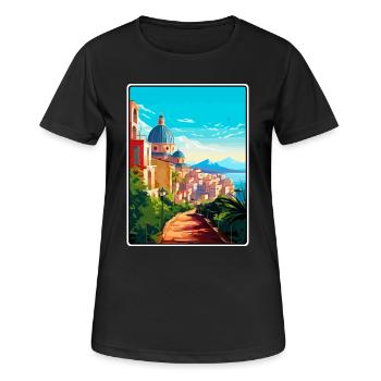 Cagliari Italien Mittelmeer Sonnenaufgang Reiseposter - Frauen T-Shirt atmungsaktiv - Schwarz - Vorne - AI Model Female 172 light (172cm)