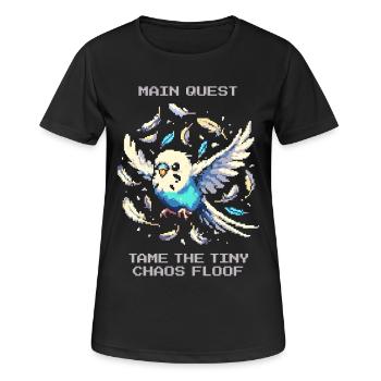 Hauptquest: Chaos-Flausch zähmen | Wellensittich - Frauen T-Shirt atmungsaktiv - Schwarz - Vorne - AI Model Female 172 light (172cm)