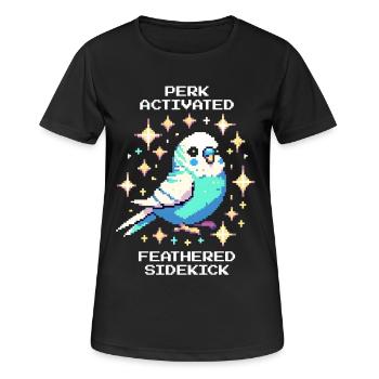 Perk aktiv: Gefiederter Sidekick | Wellensittich - Frauen T-Shirt atmungsaktiv - Schwarz - Vorne - AI Model Female 172 light (172cm)