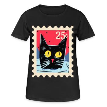 Kunstvoller Katze als Briefmarke - Frauen T-Shirt atmungsaktiv - Schwarz - Vorne - AI Model Female 172 light (172cm)
