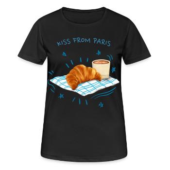 Kiss From PAris Croissant Petit Déjeuner - T-shirt respirant Femme - noir - Devant - AI Model Female 172 light (172cm)