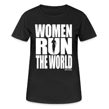 WOMEN RUN THE WORLD - Design für Läuferinnen - Frauen T-Shirt atmungsaktiv - Schwarz - Vorne - AI Model Female 172 light (172cm)