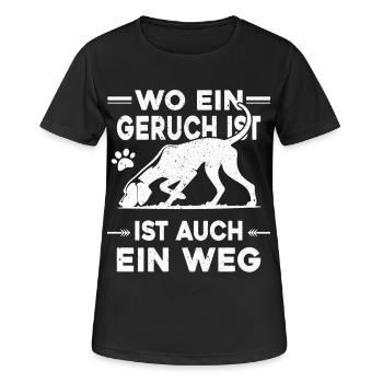 Mantrailing - Wo ein Geruch da ein Weg - Frauen T-Shirt atmungsaktiv - Schwarz - Vorne - AI Model Female 172 light (172cm)