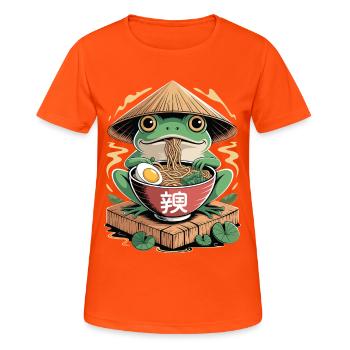 Grenouille ramen joyeuse avec chapeau de paille de riz et - T-shirt respirant Femme - orange néon - Devant - AI Model Female 172 dark (172cm)