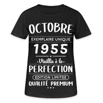 70. Geburtstag - Oktober 1955 Perfektion - Frauen T-Shirt atmungsaktiv - Schwarz - Vorne - AI Model Female 172 light (172cm)