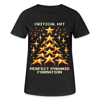 Kritischer Treffer: Top-Pyramide | Cheerleading - Frauen T-Shirt atmungsaktiv - Schwarz - Vorne - AI Model Female 172 light (172cm)