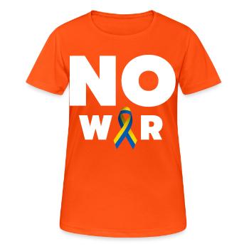 Texte « Pas de guerre » avec ruban de solidarité ukrainien - T-shirt respirant Femme - orange néon - Devant - AI Model Female 172 dark (172cm)