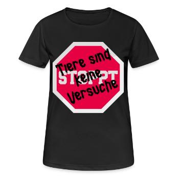 Tierversuch TIERE SIND KEINE VERSUCHE LUSTIG - Frauen T-Shirt atmungsaktiv - Schwarz - Vorne - AI Model Female 172 light (172cm)