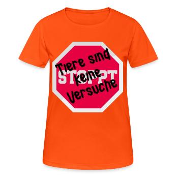 Tierversuch TIERE SIND KEINE VERSUCHE LUSTIG - Frauen T-Shirt atmungsaktiv - Neonorange - Vorne - AI Model Female 172 dark (172cm)