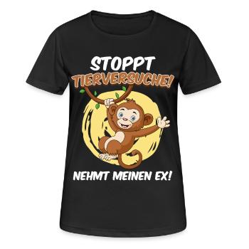 Tierschutz STOPPT TIERVERSUCHE NEHMT MEINEN EX - Frauen T-Shirt atmungsaktiv - Schwarz - Vorne - AI Model Female 172 light (172cm)