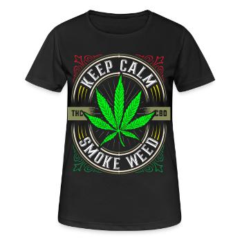 Keep calm smoke weed - Cannabis - THC - Stoner - Frauen T-Shirt atmungsaktiv - Schwarz - Vorne - AI Model Female 172 light (172cm)