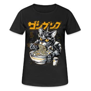 Cyber cat eating ramen - Women's Breathable T-Shirt - black - Front - AI Model Female 172 light (172cm)
