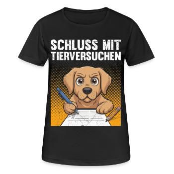 Tierschutz STOPPT TIERVERSUCHE LUSTIG - Frauen T-Shirt atmungsaktiv - Schwarz - Vorne - AI Model Female 172 light (172cm)