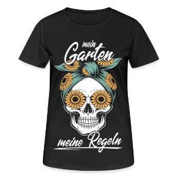 Mein Garten, meine Regeln - Totenkopf sonnenblume - Frauen T-Shirt atmungsaktiv - Schwarz - Vorne - AI Model Female 172 light (172cm)