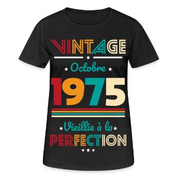50. Jahrestag – Vintage – Oktober 1975 - Frauen T-Shirt atmungsaktiv - Schwarz - Vorne - AI Model Female 172 light (172cm)