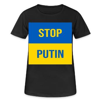 STOP PUTIN - Frauen T-Shirt atmungsaktiv - Schwarz - Vorne - AI Model Female 172 light (172cm)