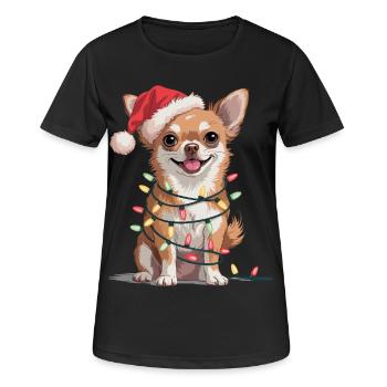 Festlicher Chihuahua mit Lichterkette - Frauen T-Shirt atmungsaktiv - Schwarz - Vorne - AI Model Female 172 light (172cm)