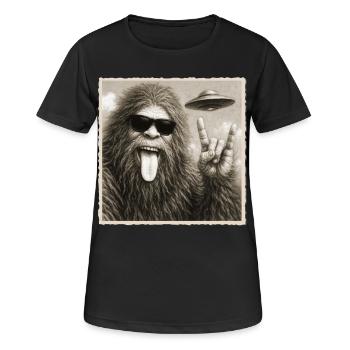 Rock, Rocker, Rock Musik, Rock Hand, Bigfoot UFO - Frauen T-Shirt atmungsaktiv - Schwarz - Vorne - AI Model Female 172 light (172cm)