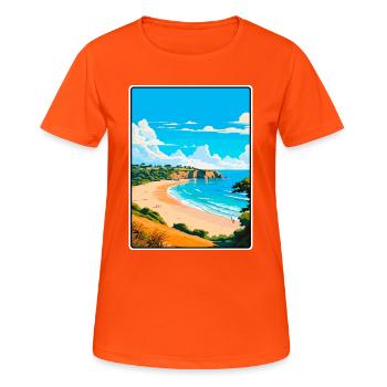 Poster de voyage vintage Jersey de St Brelade Cityscape - T-shirt respirant Femme - orange néon - Devant - AI Model Female 172 dark (172cm)