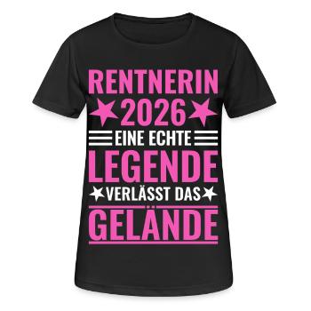 Rentnerin 2026 Eine Legende verlässt das Gelände - Frauen T-Shirt atmungsaktiv - Schwarz - Vorne - AI Model Female 172 light (172cm)