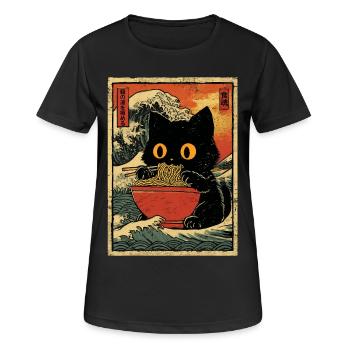 Japan Katze Ramen Nudel Retro Welle Motiv - Frauen T-Shirt atmungsaktiv - Schwarz - Vorne - AI Model Female 172 light (172cm)