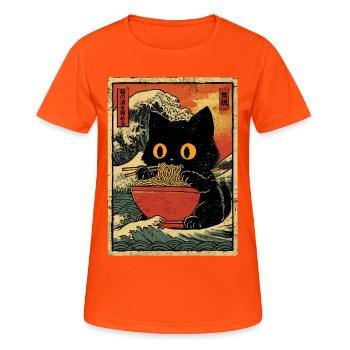 Japon Cat Ramen Nouilles Motif Vague Rétro - T-shirt respirant Femme - orange néon - Devant - AI Model Female 172 dark (172cm)