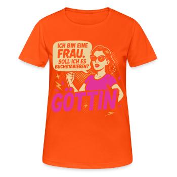 Selbstbewusste Feministische Illustration - Frauen T-Shirt atmungsaktiv - Neonorange - Vorne - AI Model Female 172 dark (172cm)