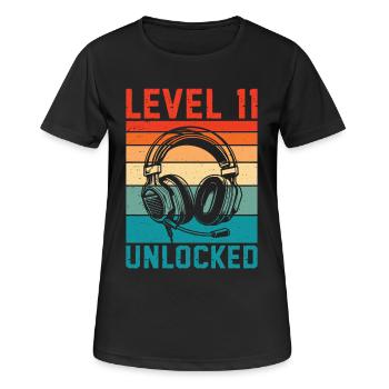 Level 11 freigeschaltet, 11. Jahrestag - Frauen T-Shirt atmungsaktiv - Schwarz - Vorne - AI Model Female 172 light (172cm)