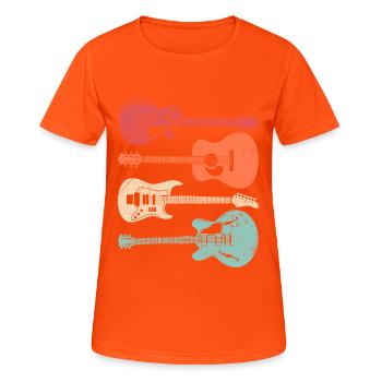 Coole Gitarristen Akustikgitarristen im Retro-Stil - Frauen T-Shirt atmungsaktiv - Neonorange - Vorne - AI Model Female 172 dark (172cm)
