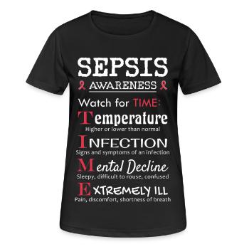 Éducation sur la septicémie - Faites attention au guide TIME - T-shirt respirant Femme - noir - Devant - AI Model Female 172 light (172cm)