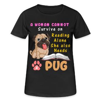 Lesen Hund Mops Illustration T-Shirt - Frauen T-Shirt atmungsaktiv - Schwarz - Vorne - AI Model Female 172 light (172cm)