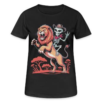 Löwenritter mit Totenkopf und Sattel - Frauen T-Shirt atmungsaktiv - Schwarz - Vorne - AI Model Female 172 light (172cm)