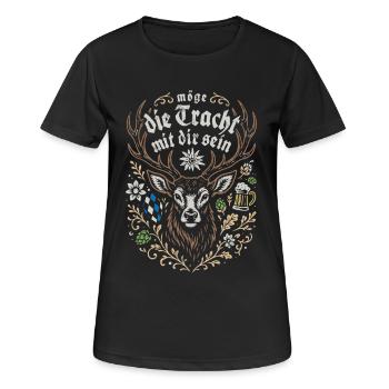 Möge die Tracht mit dir sein - Festzelt & Gaudi - Frauen T-Shirt atmungsaktiv - Schwarz - Vorne - AI Model Female 172 light (172cm)