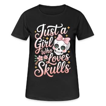 Totenkopf Shirt Mädchen Frauen Gothic - Frauen T-Shirt atmungsaktiv - Schwarz - Vorne - AI Model Female 172 light (172cm)