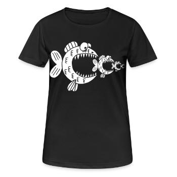 White fish and the food chain - Women's Breathable T-Shirt - black - Front - AI Model Female 172 light (172cm)