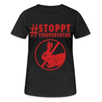 Tierschutz STOPPT TIERVERSUCHE LUSTIG - Frauen T-Shirt atmungsaktiv - Schwarz - Vorne - AI Model Female 172 light (172cm)