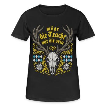 Möge die Tracht mit dir sein - Festzelt & Gaudi - Frauen T-Shirt atmungsaktiv - Schwarz - Vorne - AI Model Female 172 light (172cm)