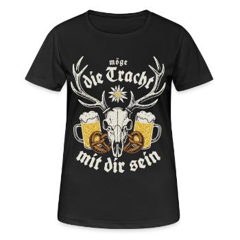 Möge die Tracht mit dir sein - Festzelt & Gaudi - Frauen T-Shirt atmungsaktiv - Schwarz - Vorne - AI Model Female 172 light (172cm)