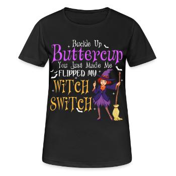 Schnallen Sie sich an Butterblume Hexenschalter Halloween - Frauen T-Shirt atmungsaktiv - Schwarz - Vorne - AI Model Female 172 light (172cm)