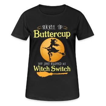 Schnallen Sie sich an Butterblume Hexenschalter Halloween - Frauen T-Shirt atmungsaktiv - Schwarz - Vorne - AI Model Female 172 light (172cm)