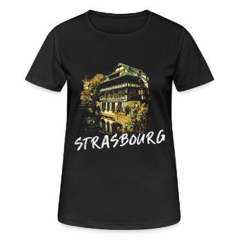 Typische Fassaden von Straßburg – Illustration - Frauen T-Shirt atmungsaktiv - Schwarz - Vorne - AI Model Female 172 light (172cm)
