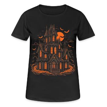 Spukhaus Fledermäuse Halloween Vollmond - Frauen T-Shirt atmungsaktiv - Schwarz - Vorne - AI Model Female 172 light (172cm)