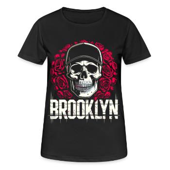 Brooklyn NYC Crâne Streetwear avec Roses - T-shirt respirant Femme - noir - Devant - AI Model Female 172 light (172cm)