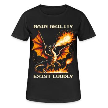 Capacité principale : Exister fort | Dragon - T-shirt respirant Femme - noir - Devant - AI Model Female 172 light (172cm)