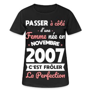18th birthday - born in November 2007 - Women's Breathable T-Shirt - black - Front - AI Model Female 172 light (172cm)